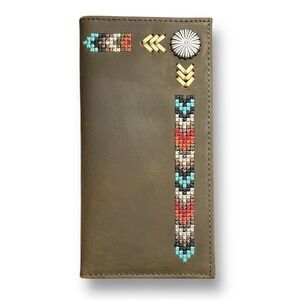 Justin Rodeo Wallet Brown Genuine Leather Tooled Western Stitch RFID Long Bifold